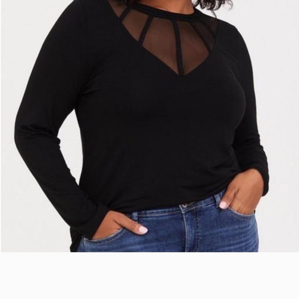 Torrid Black Long Sleeve Mesh Top